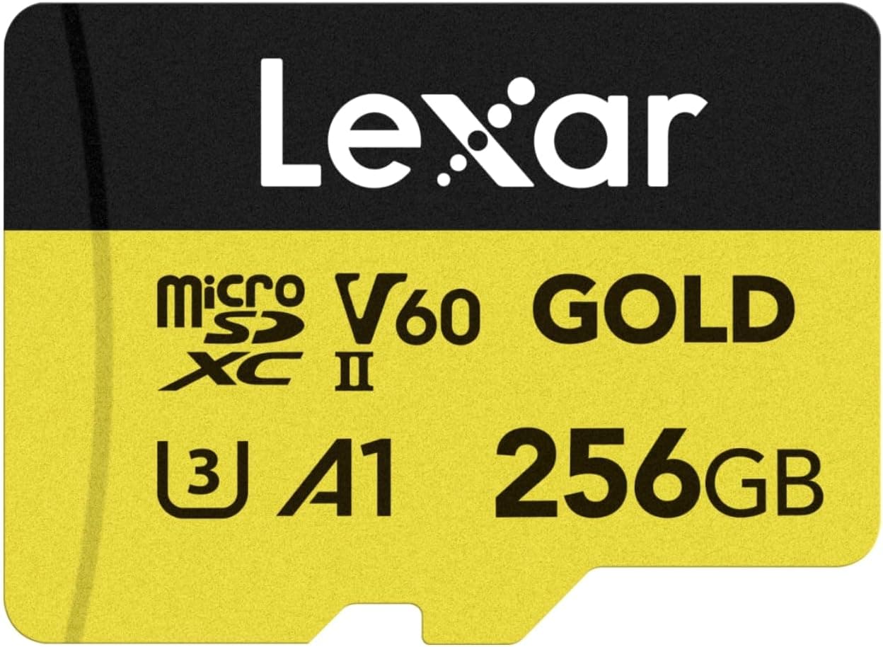 Lexar GOLD Cartão micro SD 256GB, cartão de memória microSDXC UHS-II, V60, U3, A1, C10, até 280 MB/s de leitura, para drones/câmaras de ação/dispositivo de jogos portátil UHS-II (LMSGOLD256G-BNNG)