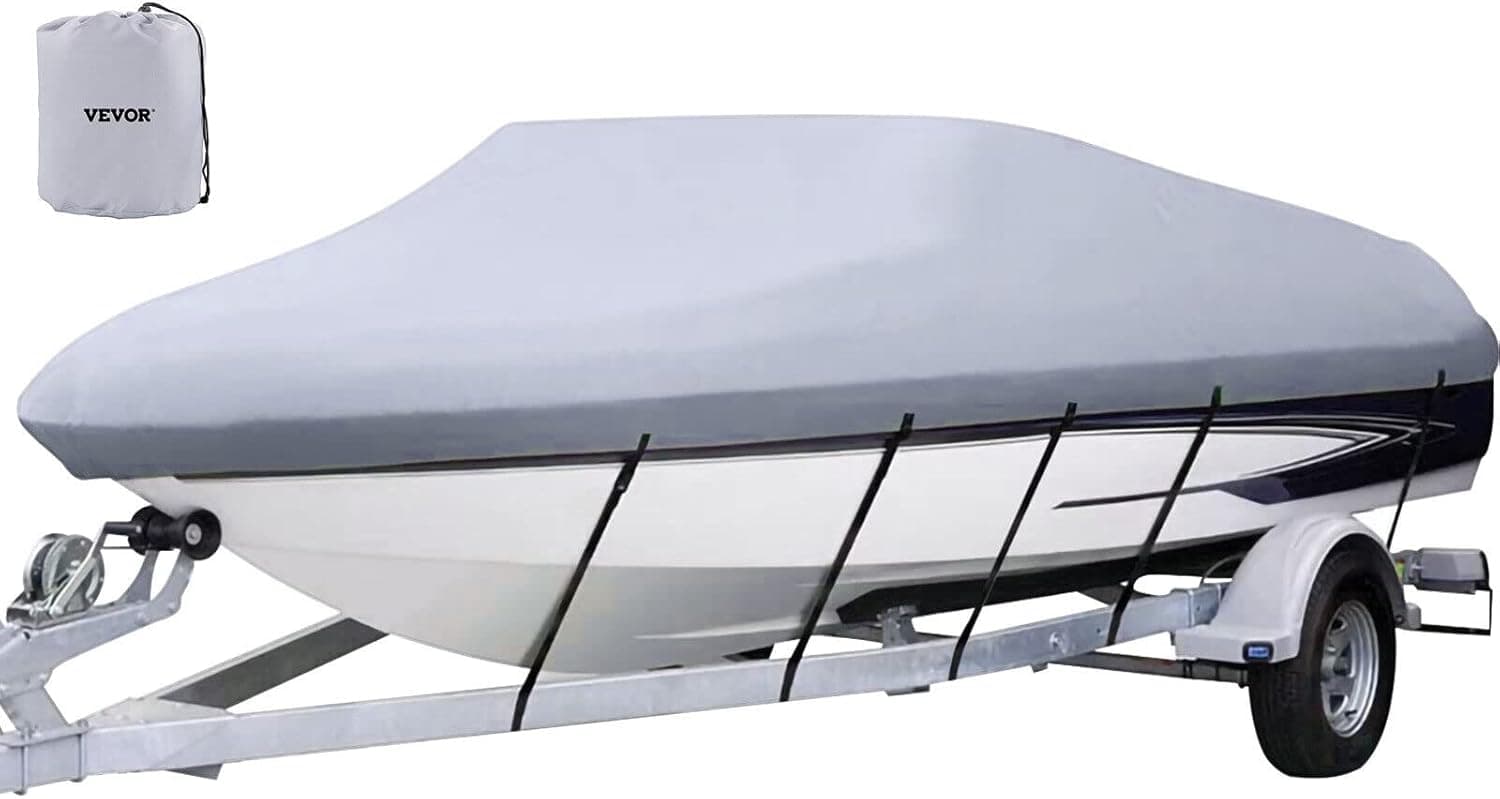 VEVOR Capa impermeável para barco, 17'-19', capa para barco reboque de 102", capacete resistente 600D, cobertura para se adaptar a barco em V - Hull com 5 correias de aperto