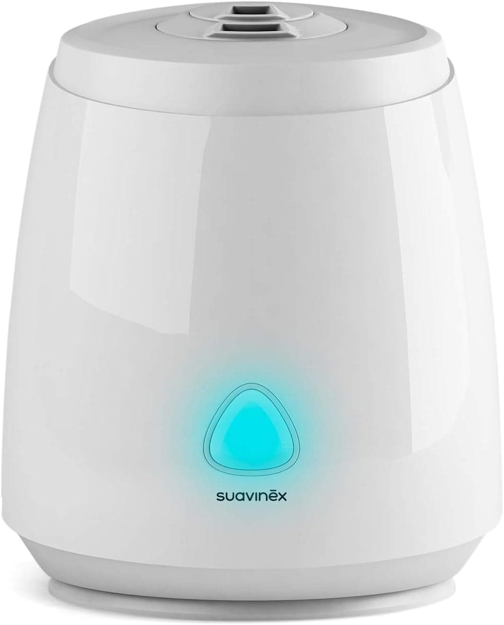 Suavinex, Humidificador de bebé, humidificador silencioso, de vapor frio, ultra-sónico, aromaterapia, luz noturna, grande automonomia, controlo de potência, 2,2 l, branco