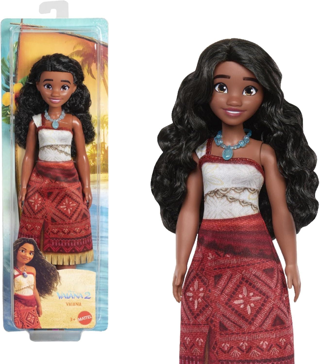 Mattel Disney Vaiana 2 Boneca de moda de Vaiana com 2 acessórios, roupa de tirar e colocar com colar e tornozeleira, inspirada no filme, JBT56