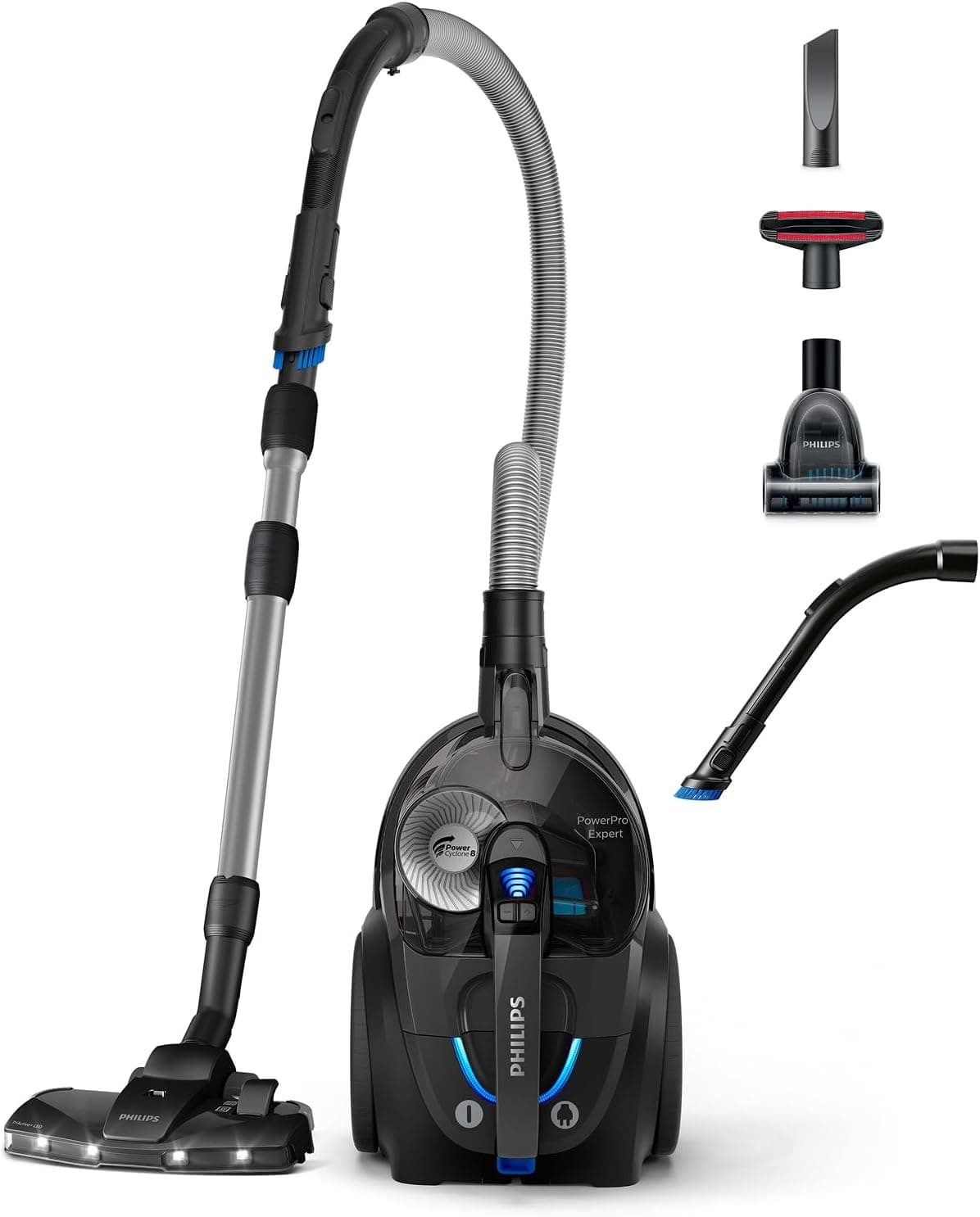 Philips PowerPro Expert Serie 7000 Aspirador sem bolsa, LED TriActive, filtro anti-alergias, 900 watts, preto brilhante, FC9747/09
