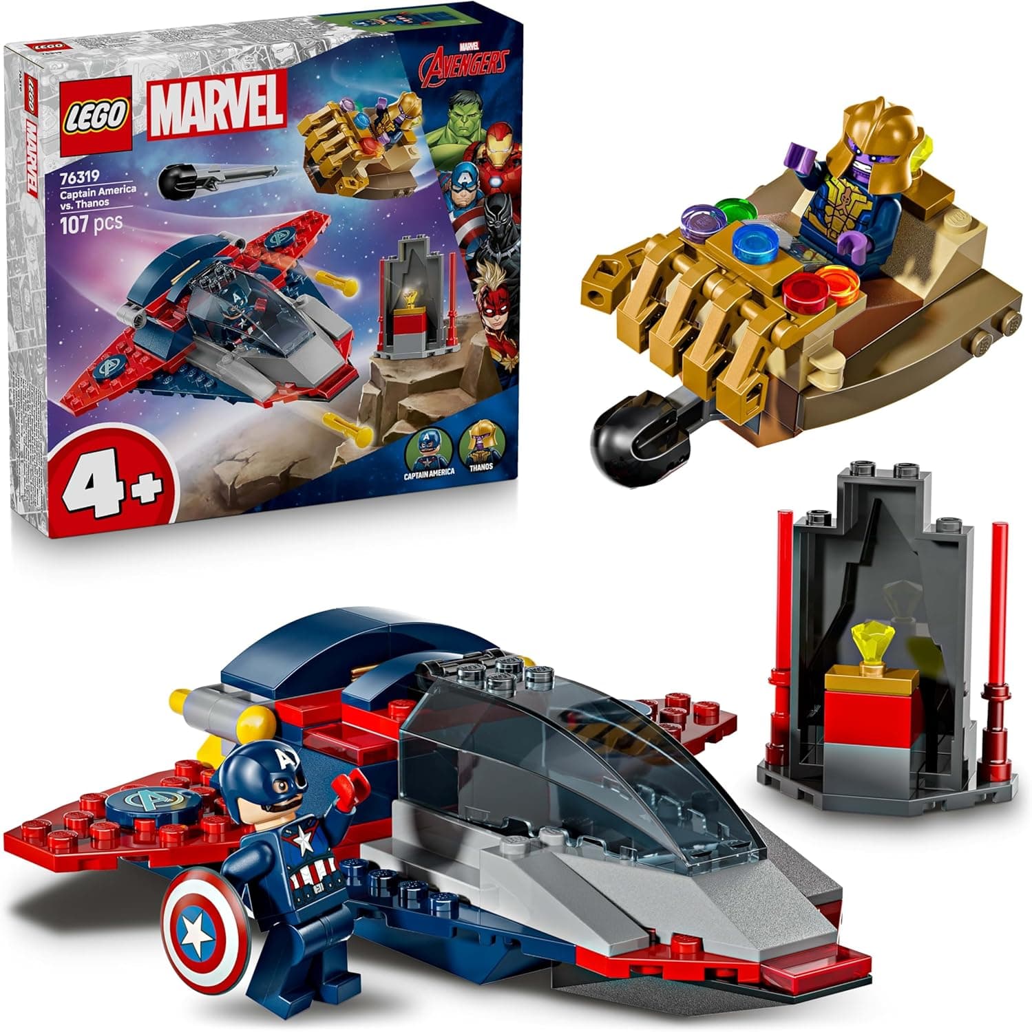 LEGO Marvel Capitão América vs Thanos | Jogo de construção com avião, nave espacial e 2 minifiguras para crianças a partir dos 4 anos
