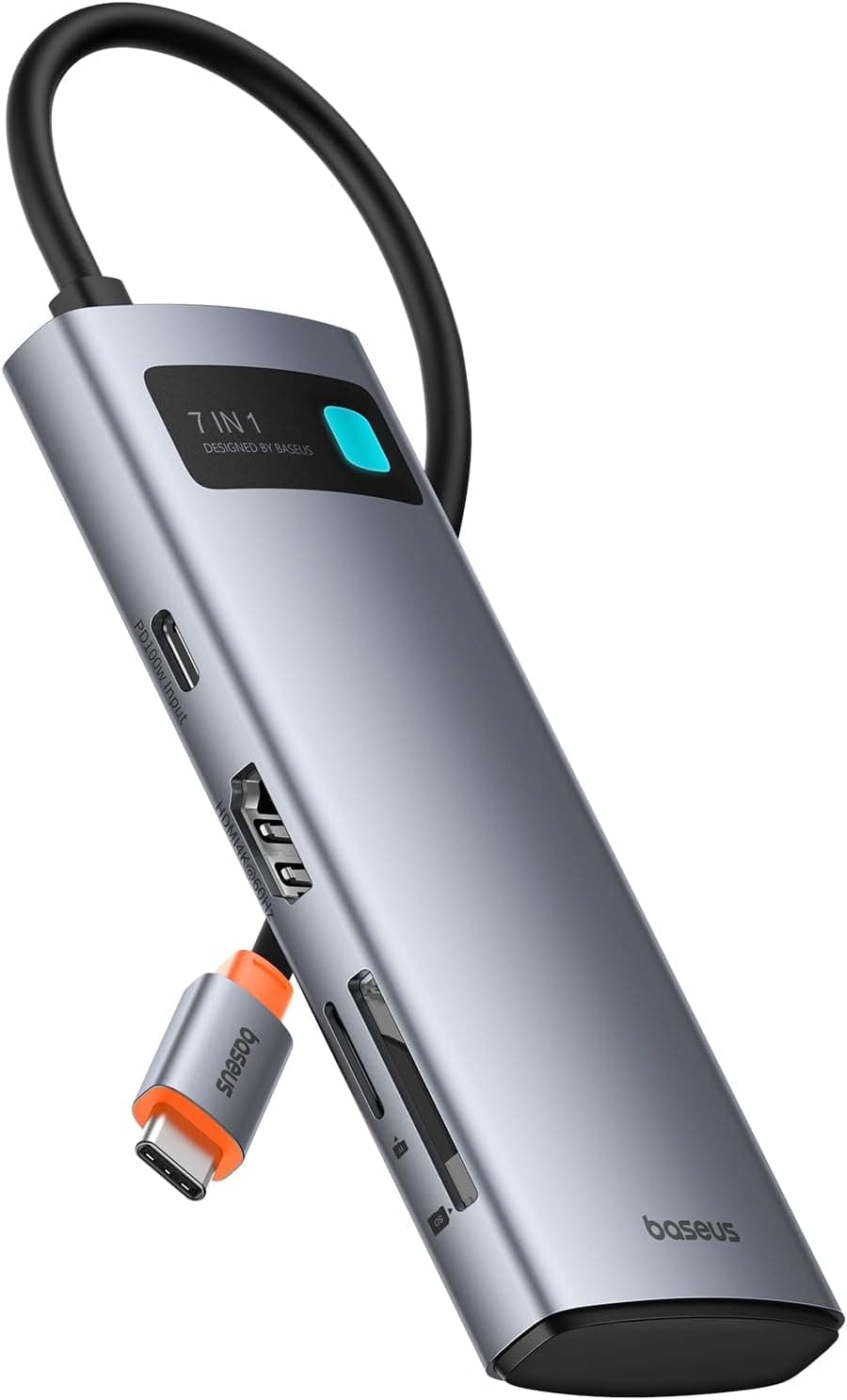 Baseus Hub USB C 7 em 1 adaptador com HDMI 4K@60Hz, PD 100W, 3 USB-A 3,0 5 Gbps, leitor de cartões SD/TF, Docking Station para computador portátil compatível com Windows/Mac/iPad/Steam Deck/Rog Ally