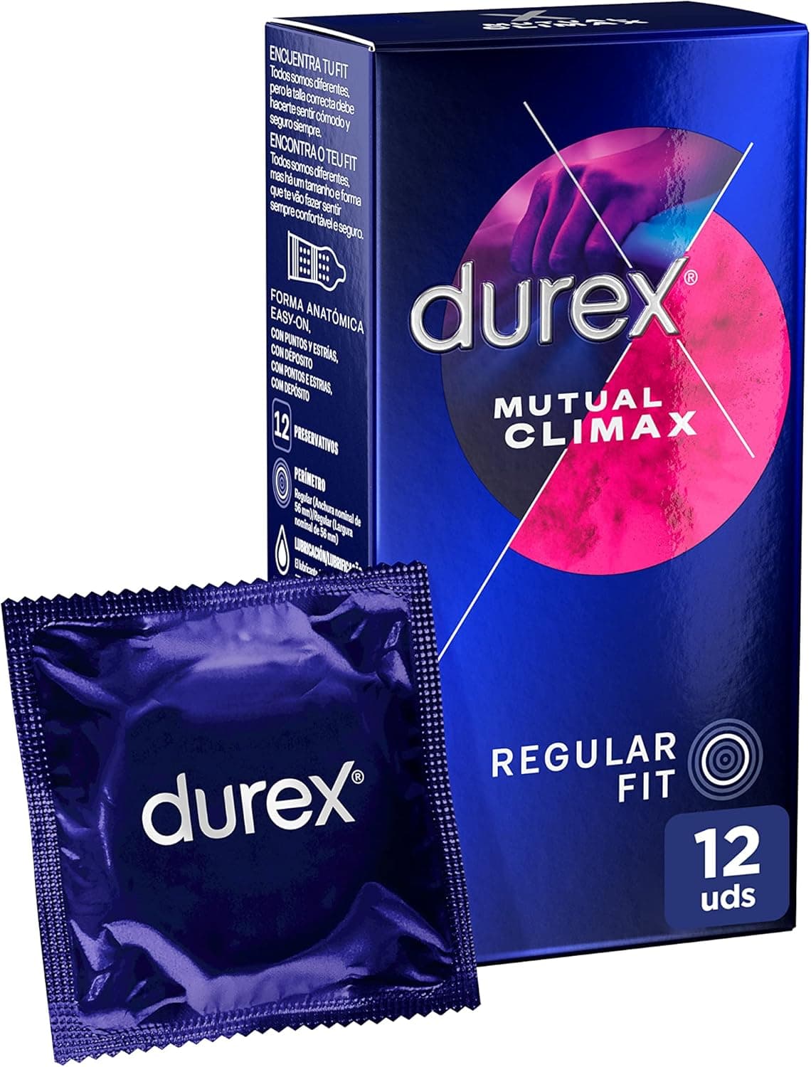 Durex Preservativos Mutual Climax, para acelerar o orgasmo dela e atrasar o dele, 12 preservativos