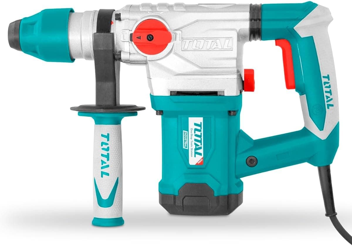 TOTAL - Martelo combinado de cabo com potência de 1500 W, broca, percussão e picada, velocidade de 850 rpm, com 3 brocas, 2 cinzéis e escovas
