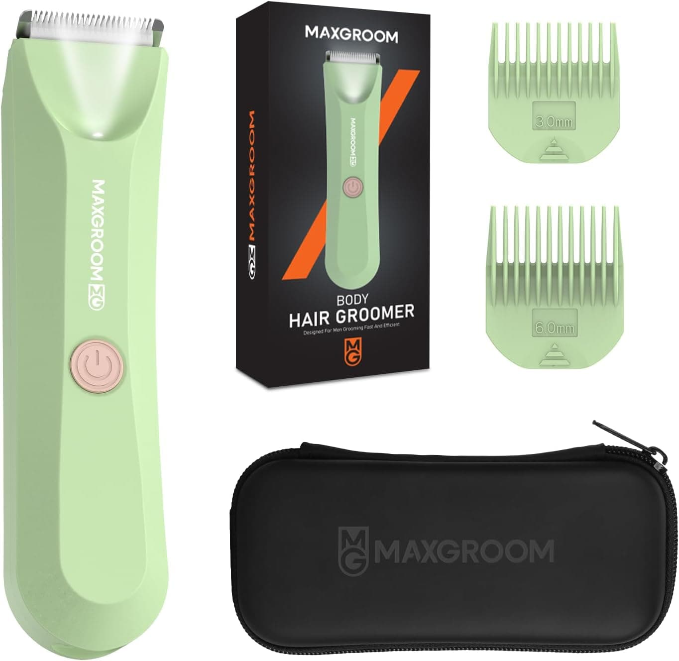 MAXGROOM Máquina de barbear corporal masculina, máquina de depilação corporal homem com luz LED, adequada para duche, para barba, axilas, peitos, pernas, genitais e outras áreas íntimas, cor verde