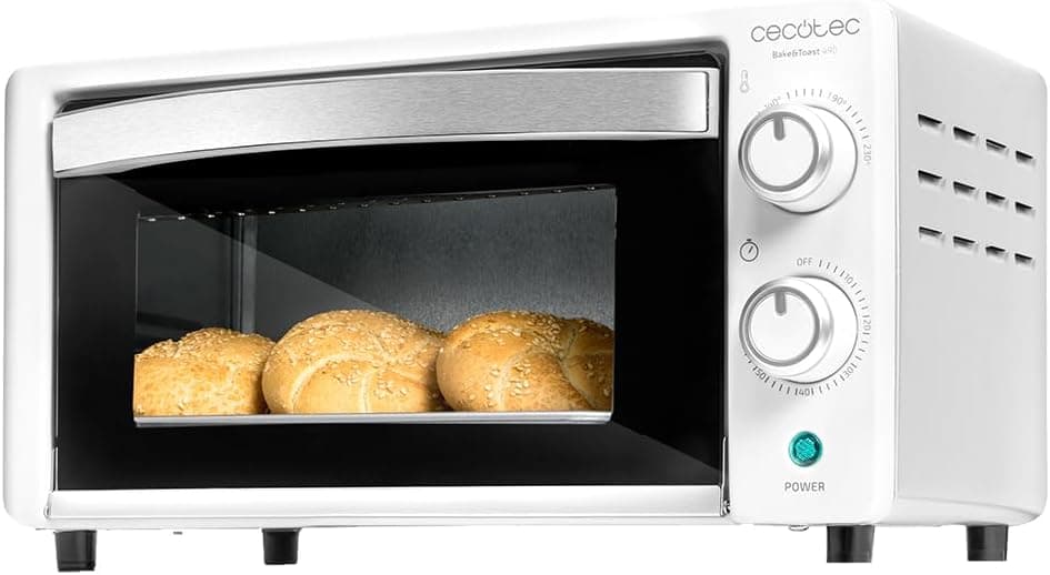 Cecotec Forno de mesa Bake &Toast 1090 White, 10 L, 1000 W, temporizador 60 min, temperatura ajustável até 230 °C, assadeira para grelhar, pinças e pinças