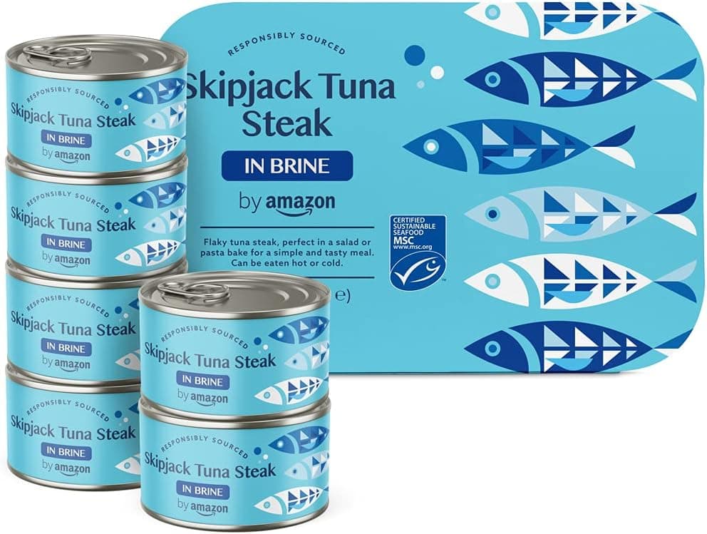 by Amazon Natural Whole Listed Tuna 195g Pack of 6 Atún listado al natural 195 g (Paquete de 6)