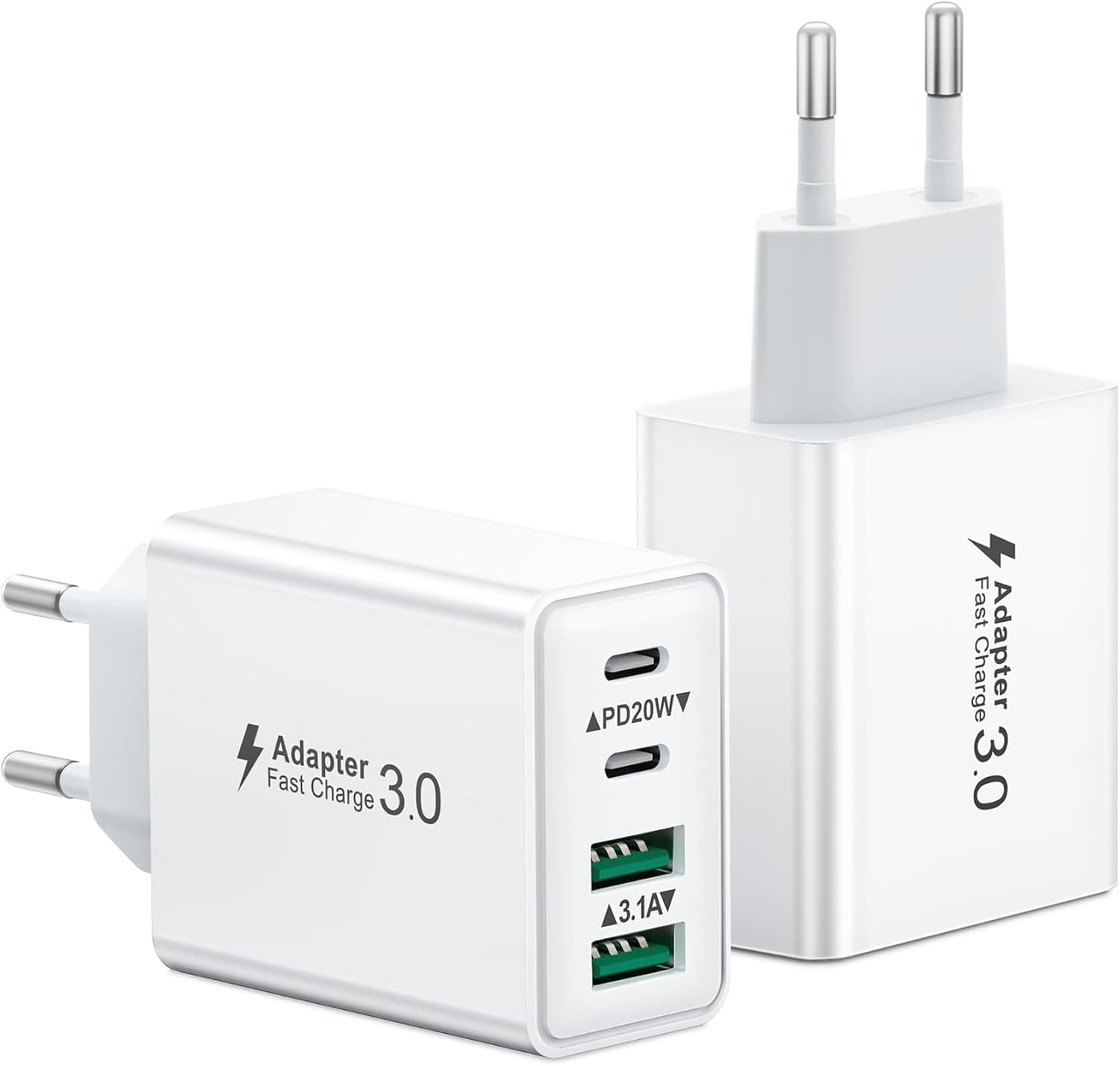 LumFocus 2-Pack 40W | Carregador USB C de parede com 4 portas e carregamento rápido para smartphones e tablets
