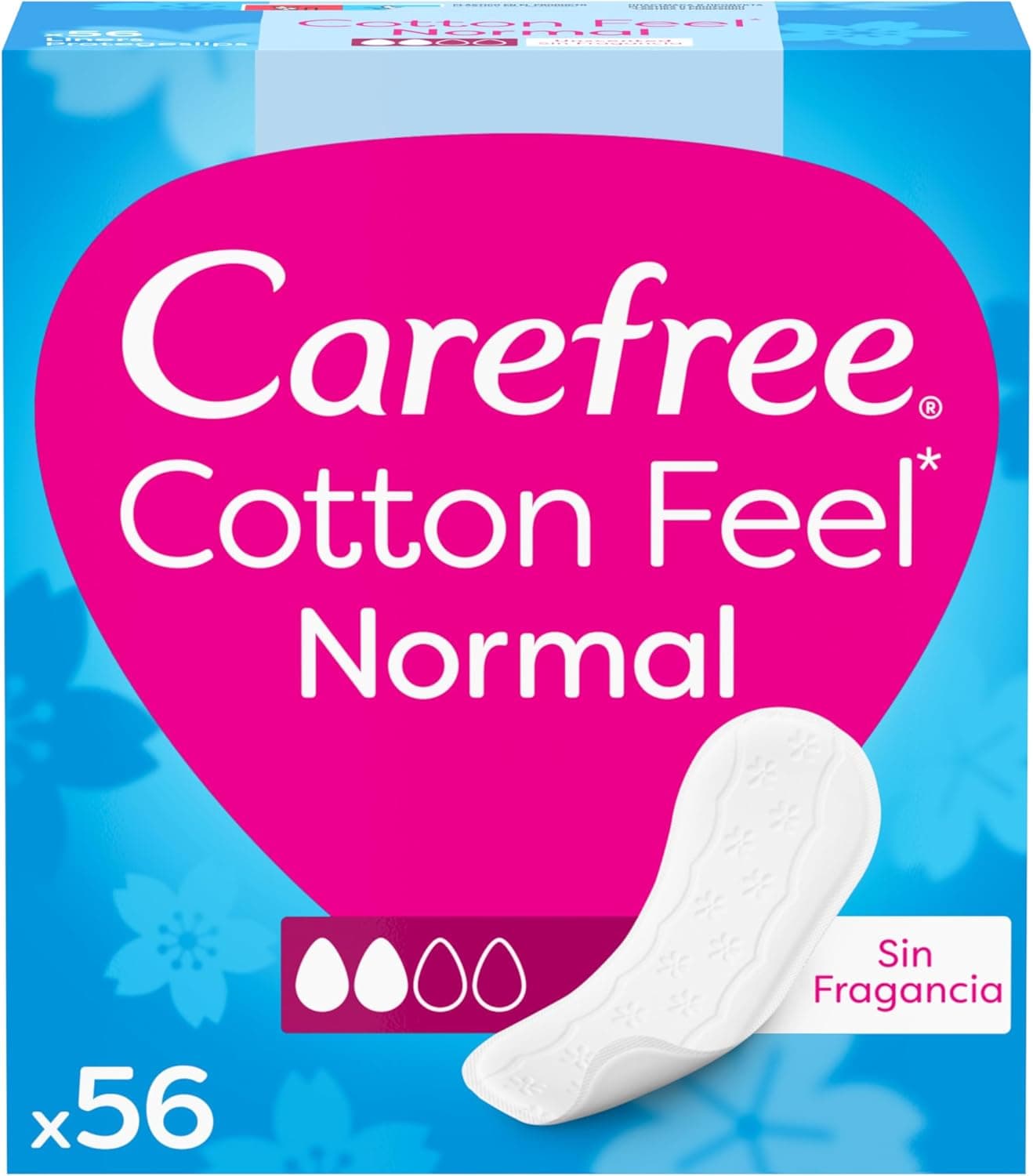 Carefree Cotton Feel normal sem fragrância, Protegeslips (56 unidades), protege slips de absorção normal e respiráveis do uso diário, protege slips para todos os tipos de cuecas