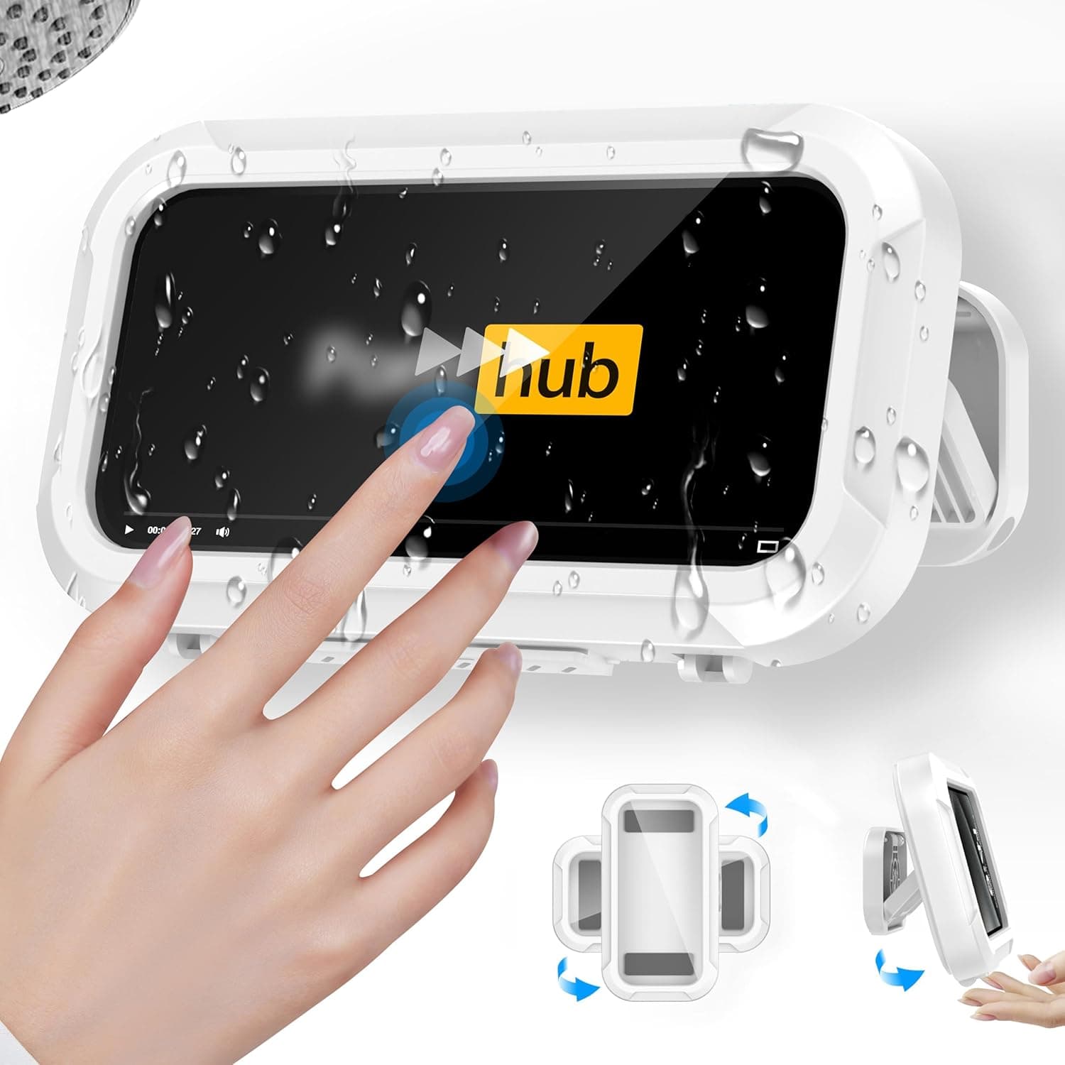 HAOJOYFUN Suporte de telefone para chuveiro – Suporte giratório à prova d'água de 480°, tela sensível ao toque HD de alta sensibilidade, seguro e estável, fácil de instalar, ideal para banheiro e cozinha