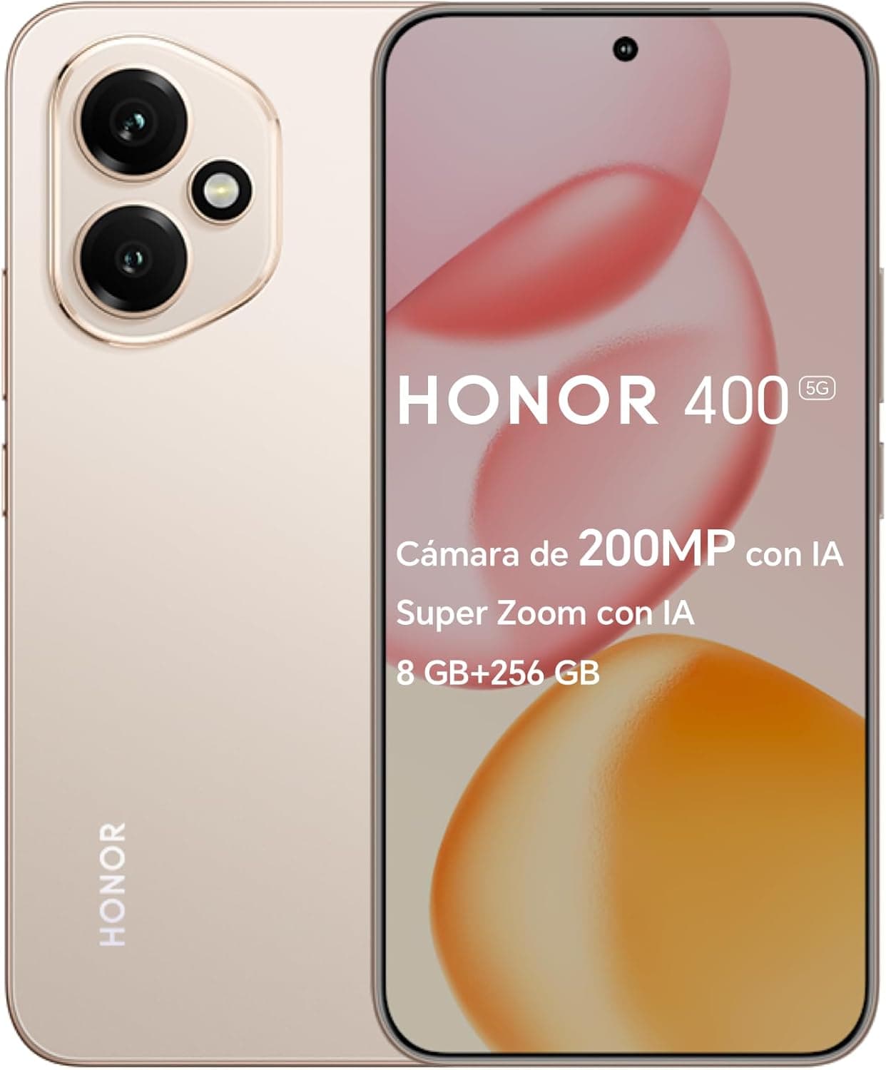 HONOR 400 5G-Smartphone 8GB+256GB, câmara de 200 MP com IA, Super Zoom com IA, 6,55" e 120Hz e 5000 nits, napdragon 7 Gen 3, Android 15, Dual SIM, NFC, IP65, MagicOS 9.0-D. Desert Gold