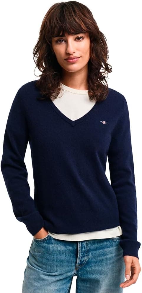 GANT Camisola de lã de cordeiro com decote em V Suter Pulver extra-fina para mulher