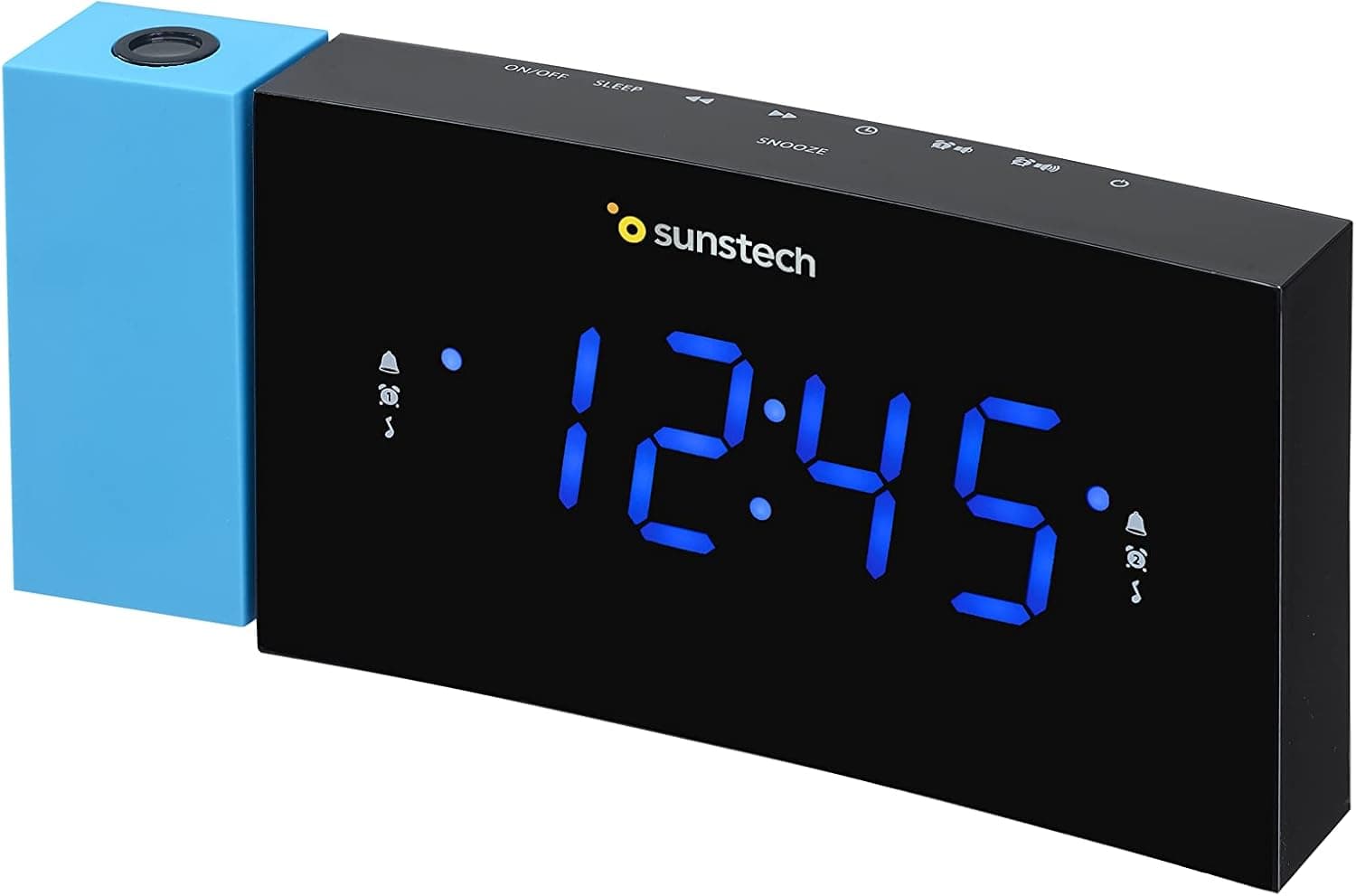Sunstech FRDP3 - Rádio despertador com projetor horário (carregamento USB, função sleep e alarme duplo), cor azul