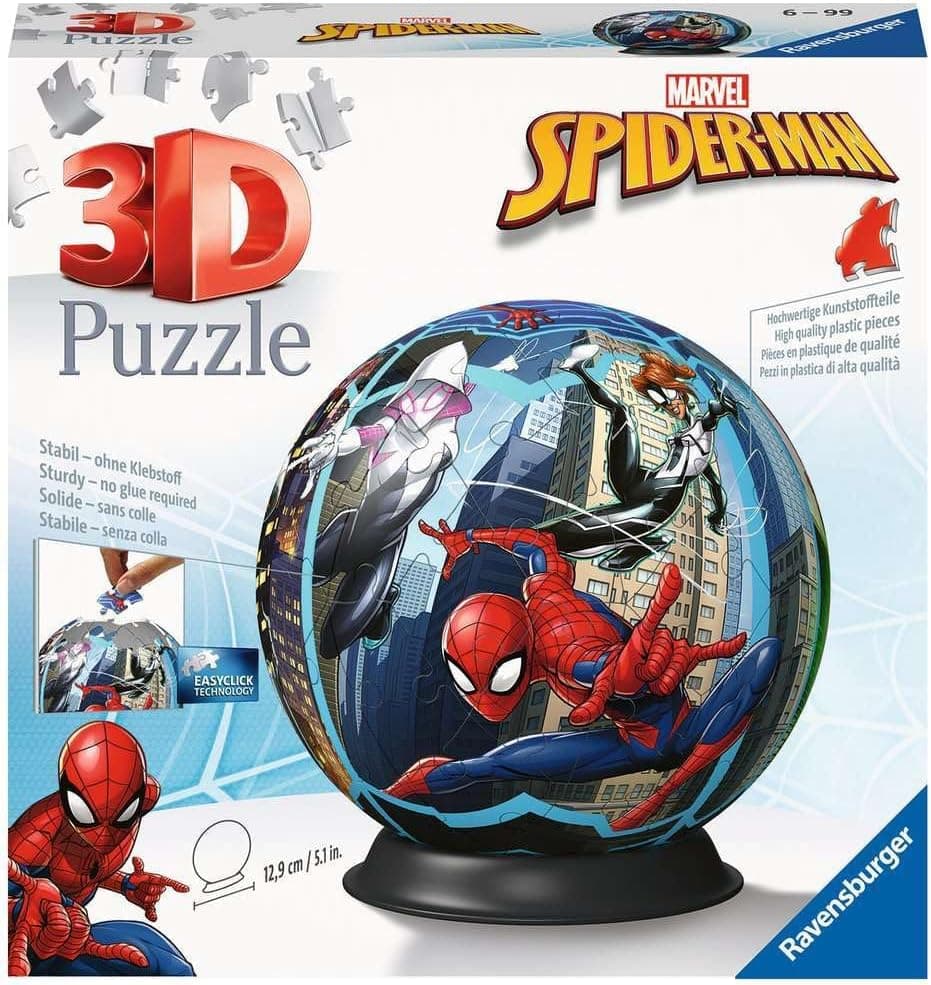 Ravensburger - Puzzle Ball 3D, Spiderman, com suporte, casaco para adultos e crianças de 6 anos, quebra-cabeças de 73 peças