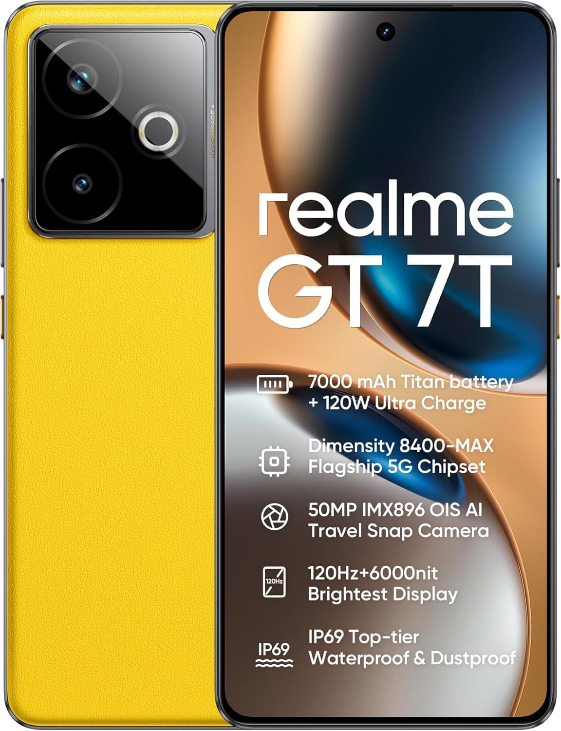 realme GT 7T 5G Smartphone 12 + 256 GB, câmara 50MP IMX896 OIS, chip Dimensity 8400-MAX, bateria 7000 mAh Titan, ecrã 120 Hz 6000 nits Pro-Esports, NFC, amarelo