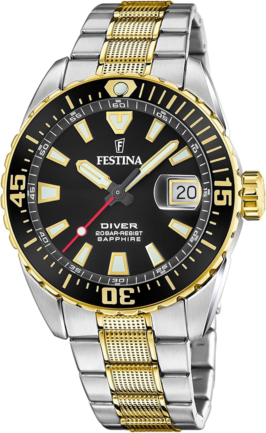Festina Relógio homem F20706/3 The Originals Diver caixa de aço inoxidável 316 l multi correia de aço inoxidável 316 l multi, Preto, pulseira