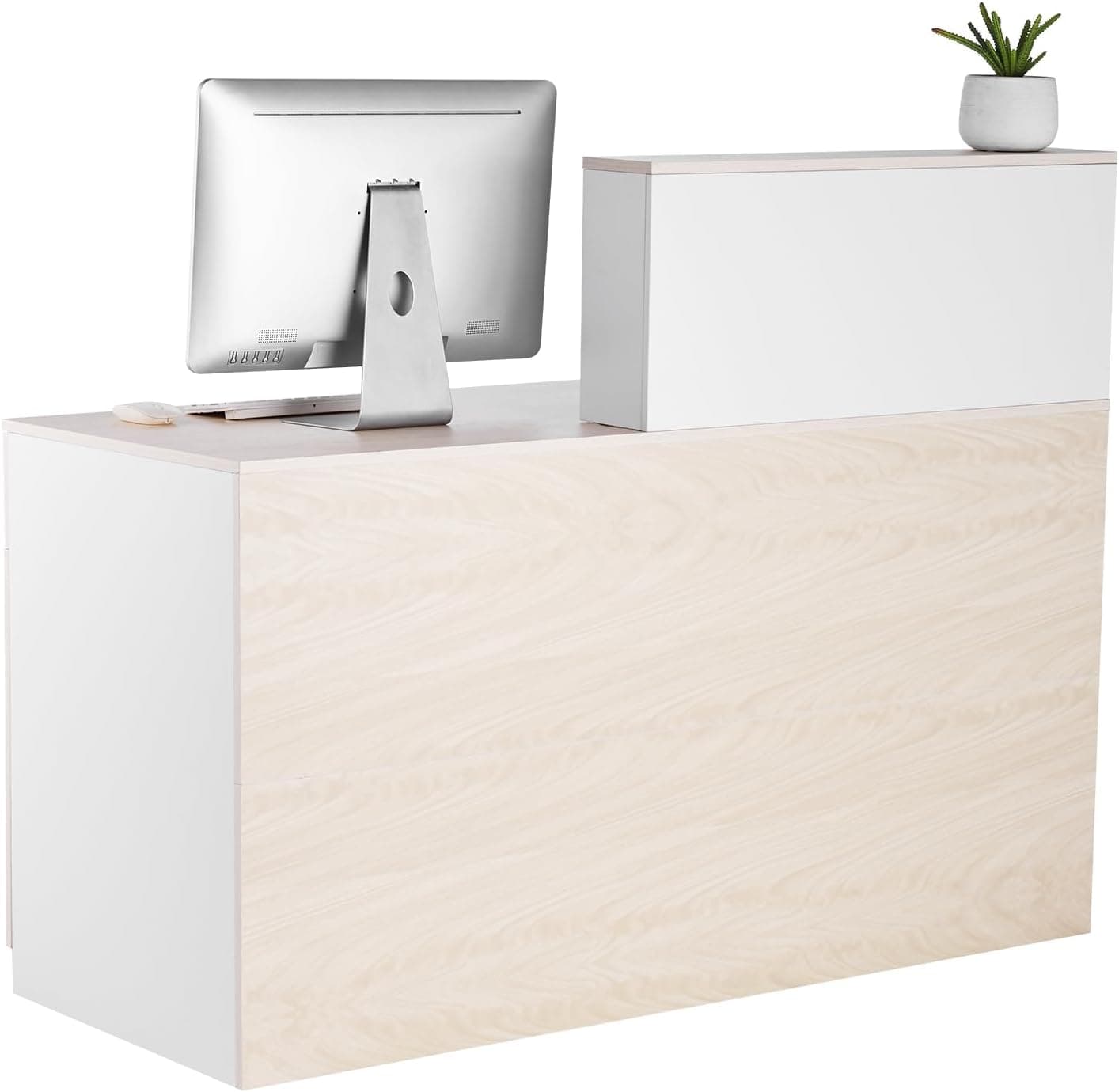 Balcão de recepção VEVOR 140x60x110 cm Mesa de balcão frontal retangular MDF Material principal Balcão de vendas no varejo para caixa, lobby, salão de beleza, escritório, madeira