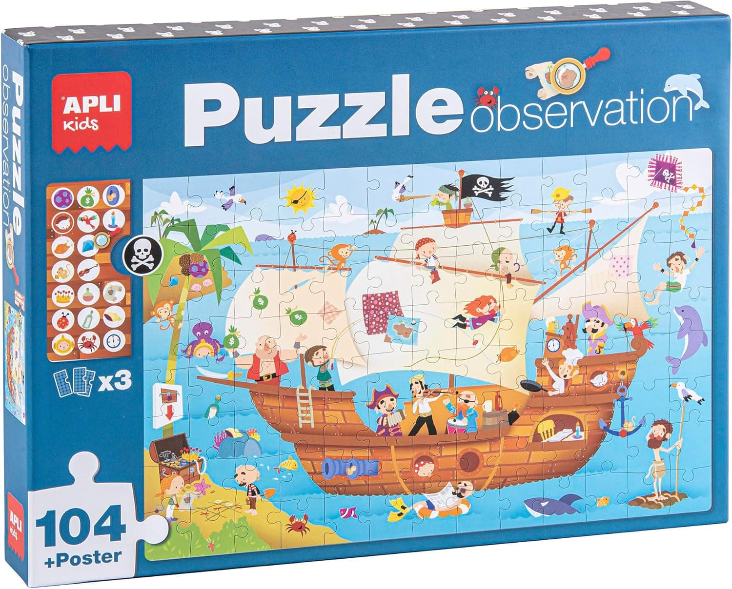 APLI Kids - Barco pirata Puzzle Observation, 104 peças, multicolorido (17917)