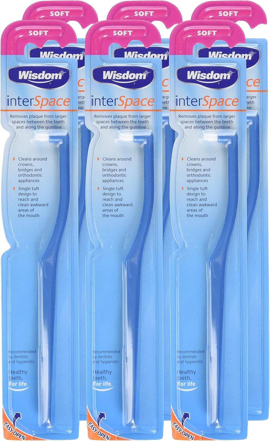 Wisdom InterSpace - Escova de dentes macia (embalagem x 6)