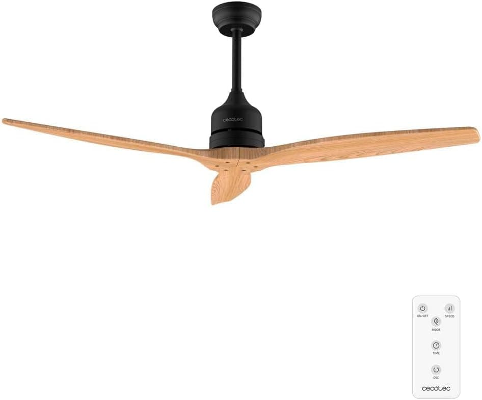 Cecotec Ventoinha de teto EnergySilence Aero 5270 Black&LightWood. 40W, motor DC, diâmetro 132 cm, comando, temporizador, 6 velocidades, verão e inverno, altura ajustável 15 ou 25 cm
