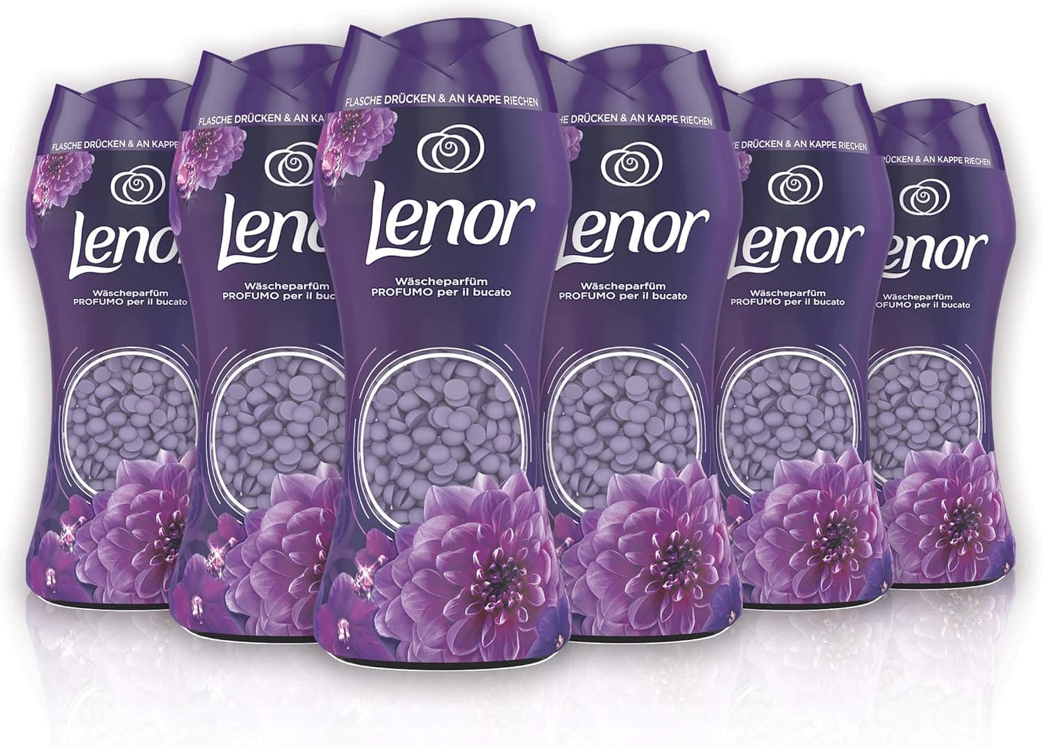 Lenor Ambientador de lavagem com pérolas perfumadas para máquina de lavar, ametista e ramo de flores, embalagem de 6 unidades (6 x 210 g), perfume ininterrupto para roupa (até 12 semanas no armário)