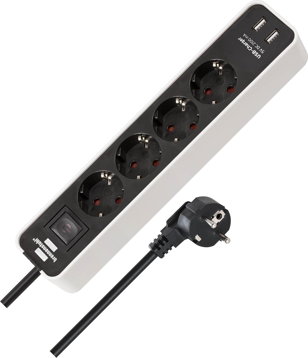 Brennenstuhl Ecolor regleta enchufes con 4 tomas de corriente y función de carga USB (2 puertos de Carga USB, interruptor, 1,5m cable) blanco