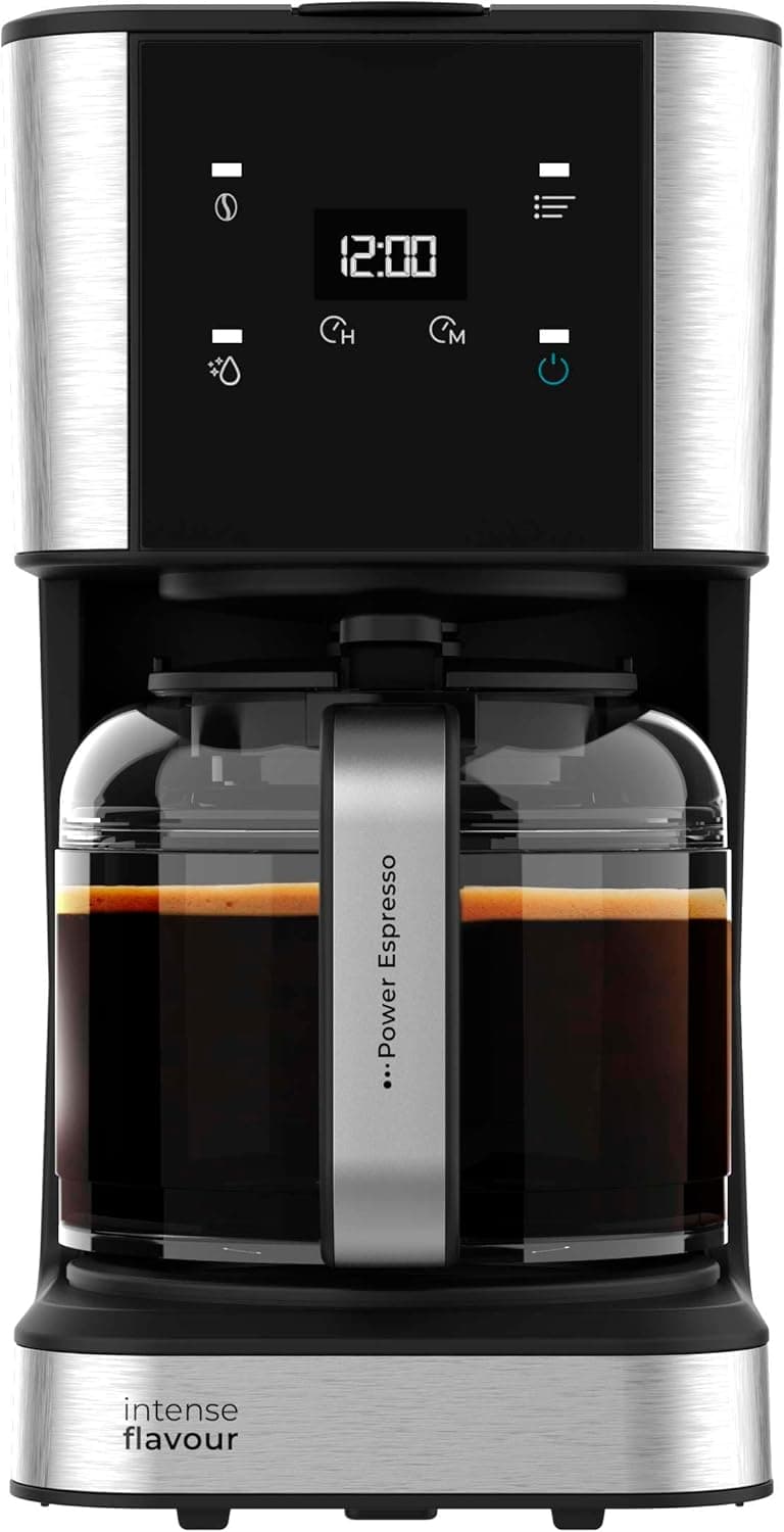 Cecotec Cafeteira de gotejamento Coffee 66 Drop & Touch, potência de 950 W, 1,5 l, 12 chávenas, painel de toque, jarro de vidro, temporizador 24h, 6 interruptores, filtro de malha reutilizável