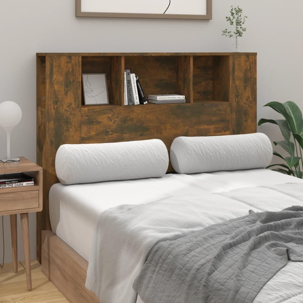 vidaXL | Cabeceira de cama com arrumação em carvalho fumado 120x18,5x102,5 cm