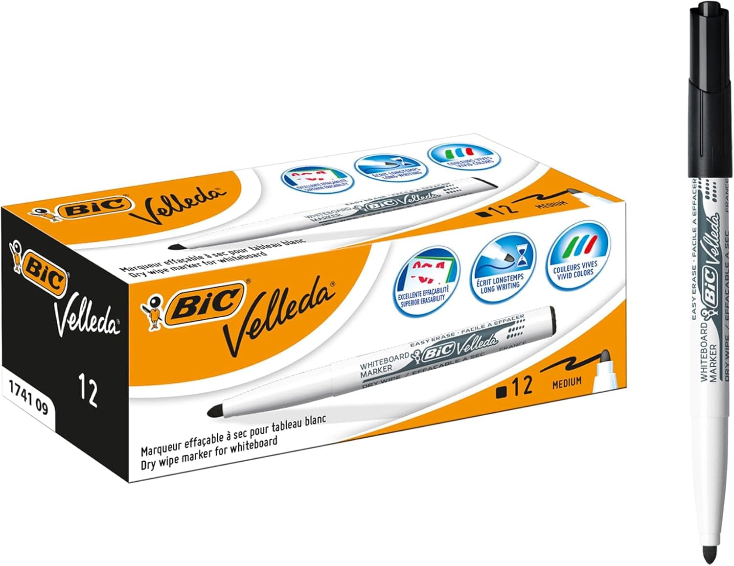 BIC Velleda 1741 | Marcadores para quadro branco ponta média caixa com 12 unidades