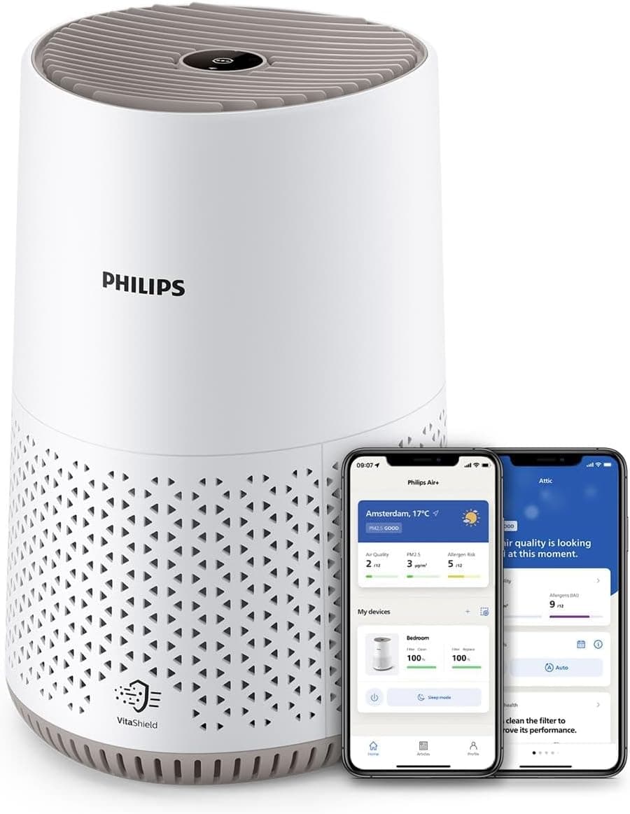 Philips Purificador de ar série 600, ultra silencioso e de baixo consumo, para alergias, o filtro HEPA elimina 99,97% dos contaminantes, cobre até 44 m2, controlado por app, branco (AC0650/10)