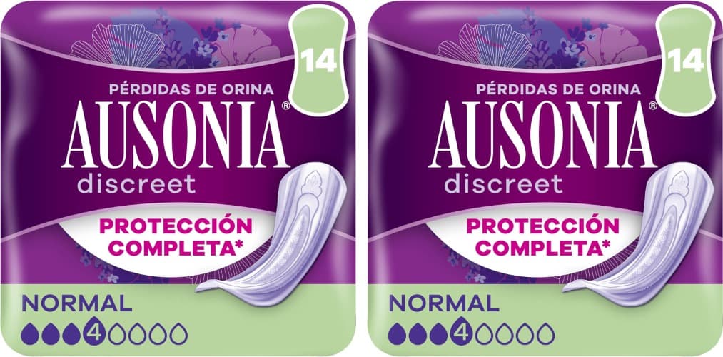 Ausonia Discreet | Pensos para perdas de urina normais com máxima discrição para mulheres, pack de 14 unidades x 2