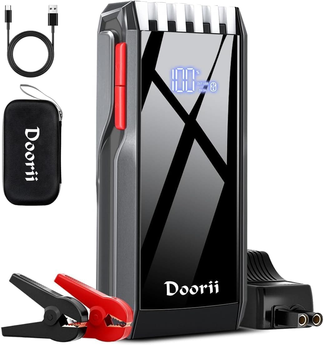 Doorii 012 arrancador de carro com bateria de arranque de 4000 A para motores a gasolina de até 10,0 L e diesel de 8,0 L, caixa de arranque portátil de 12 V com portas USB, ecrã LCD e caixa de luz LED