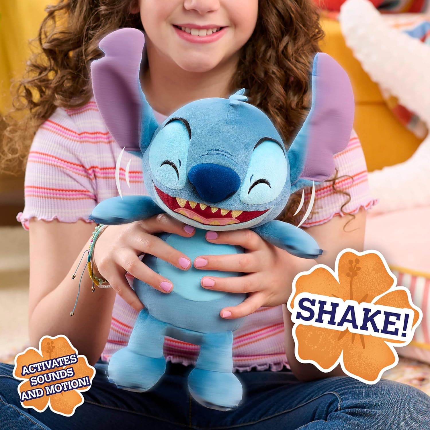 Just Play Disney Stitch Crack Me Up Feature Plush com sons e movimento, animal de peluche interativo de 28 cm, brinquedos para crianças a partir de 3 anos