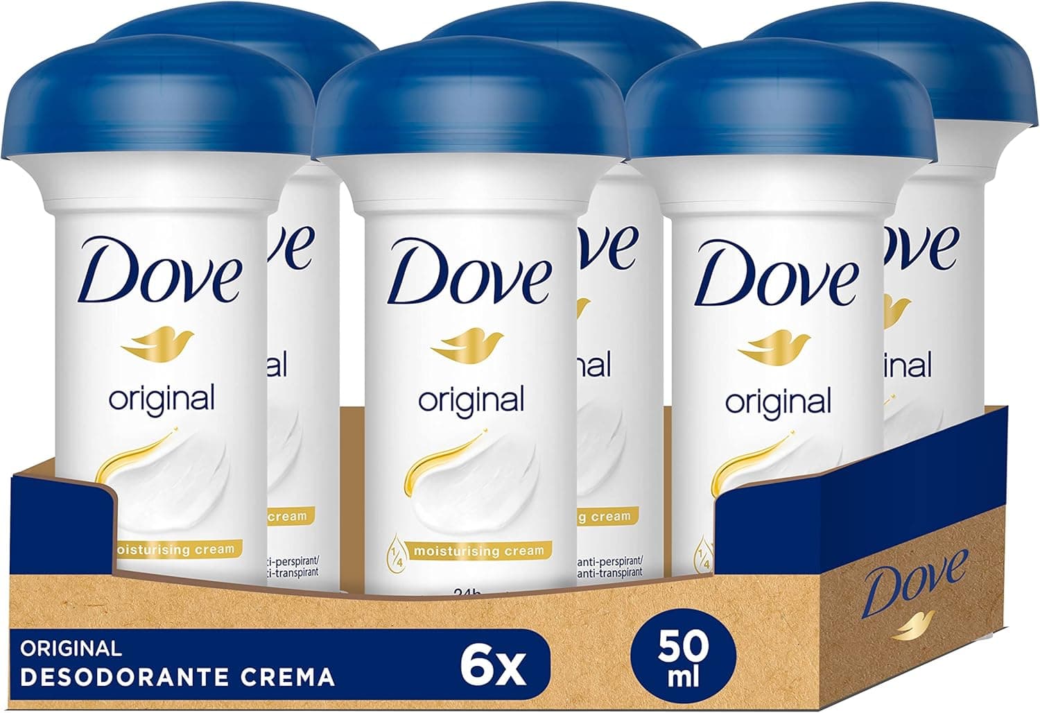 Dove Desodorante em creme anti-respirável, original de 50 ml, 6 unidades
