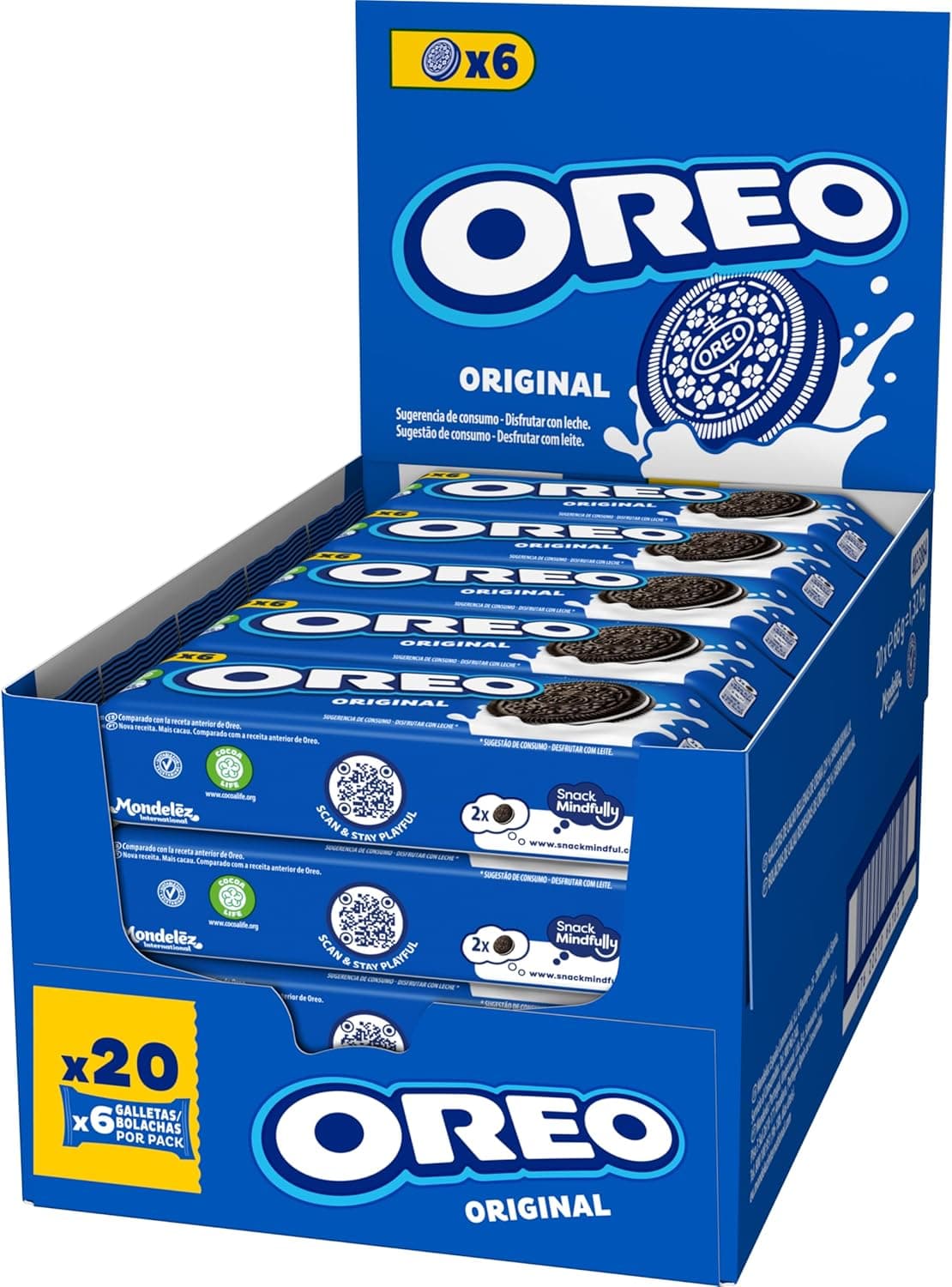 Oreo Original bolachas de cacau recheadas com creme sabor baunilha - caixa de 20 embalagens x 66 g
