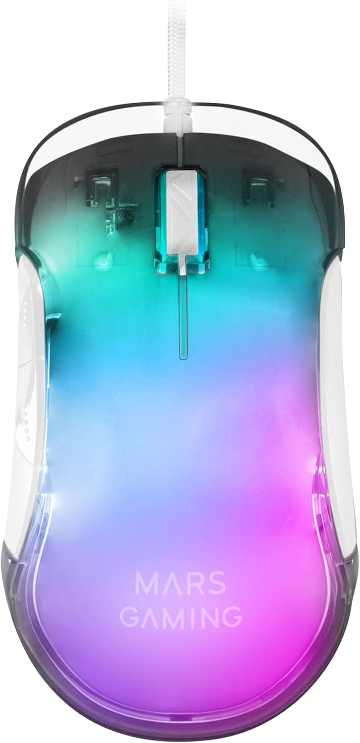 Mars Gaming MMGLOWW, rato Gaming RGB Chroma-Glow, acabamento espelho, ultra-luz, 12800 DPI, branco