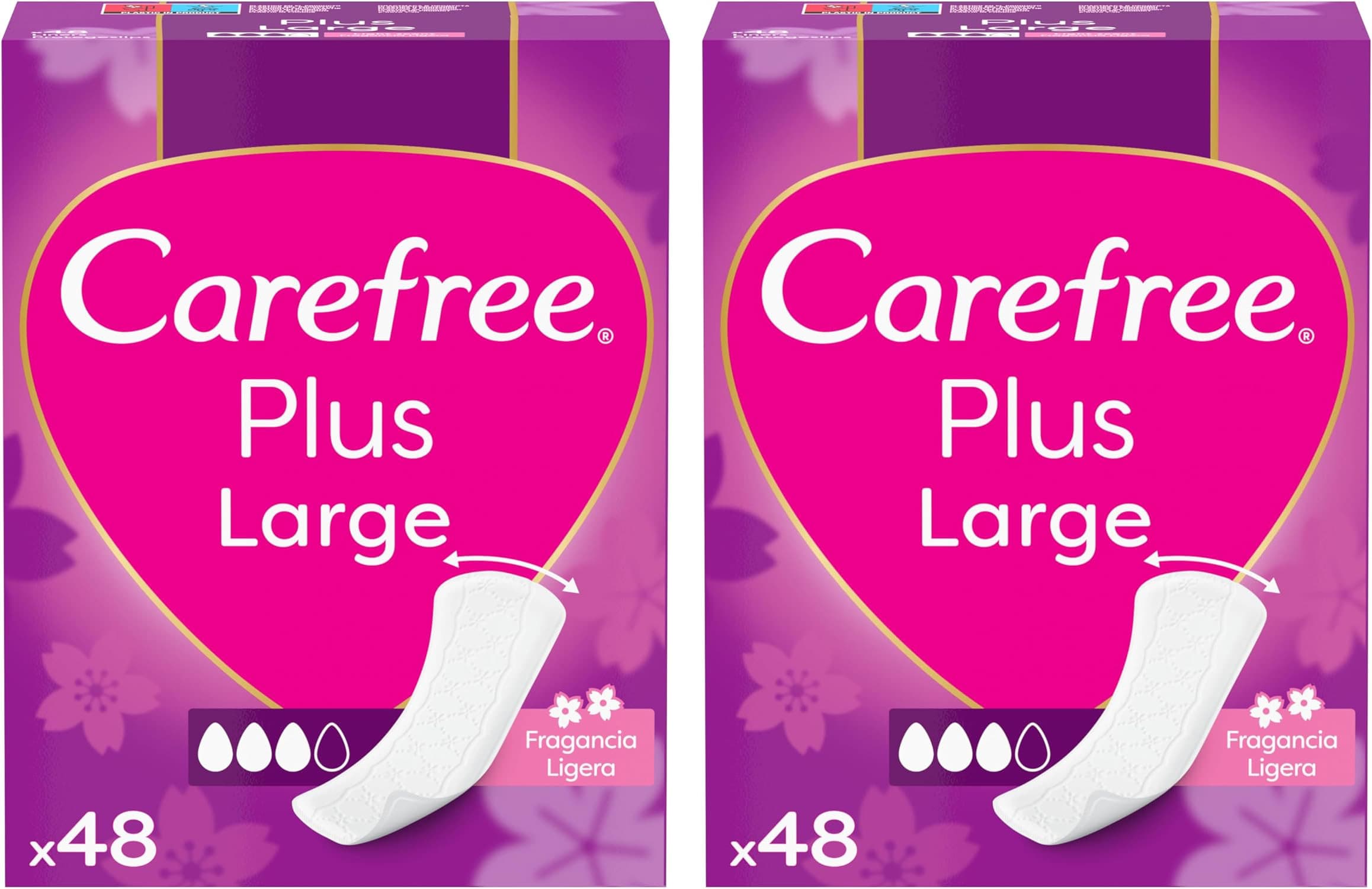 Carefree Plus Longa de fragrância fresca Protegeslips (48 unidades), protege slips absorventes e respiráveis do uso diário, protege slips com proteção contra mau odor