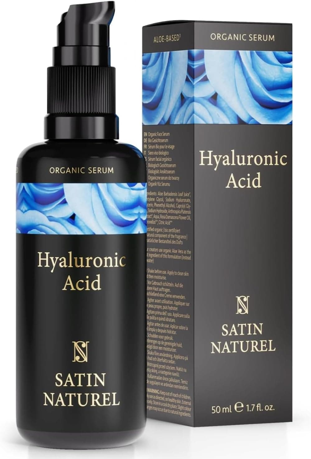 Serum facial ácido hialOrgânico 50 ml, hidratante, anti-rugas, antimanchas, vegan, pele, rosto e contorno de olhos - creme hidratante facial mulher - soro ácido hialurónico - Satin Naturel