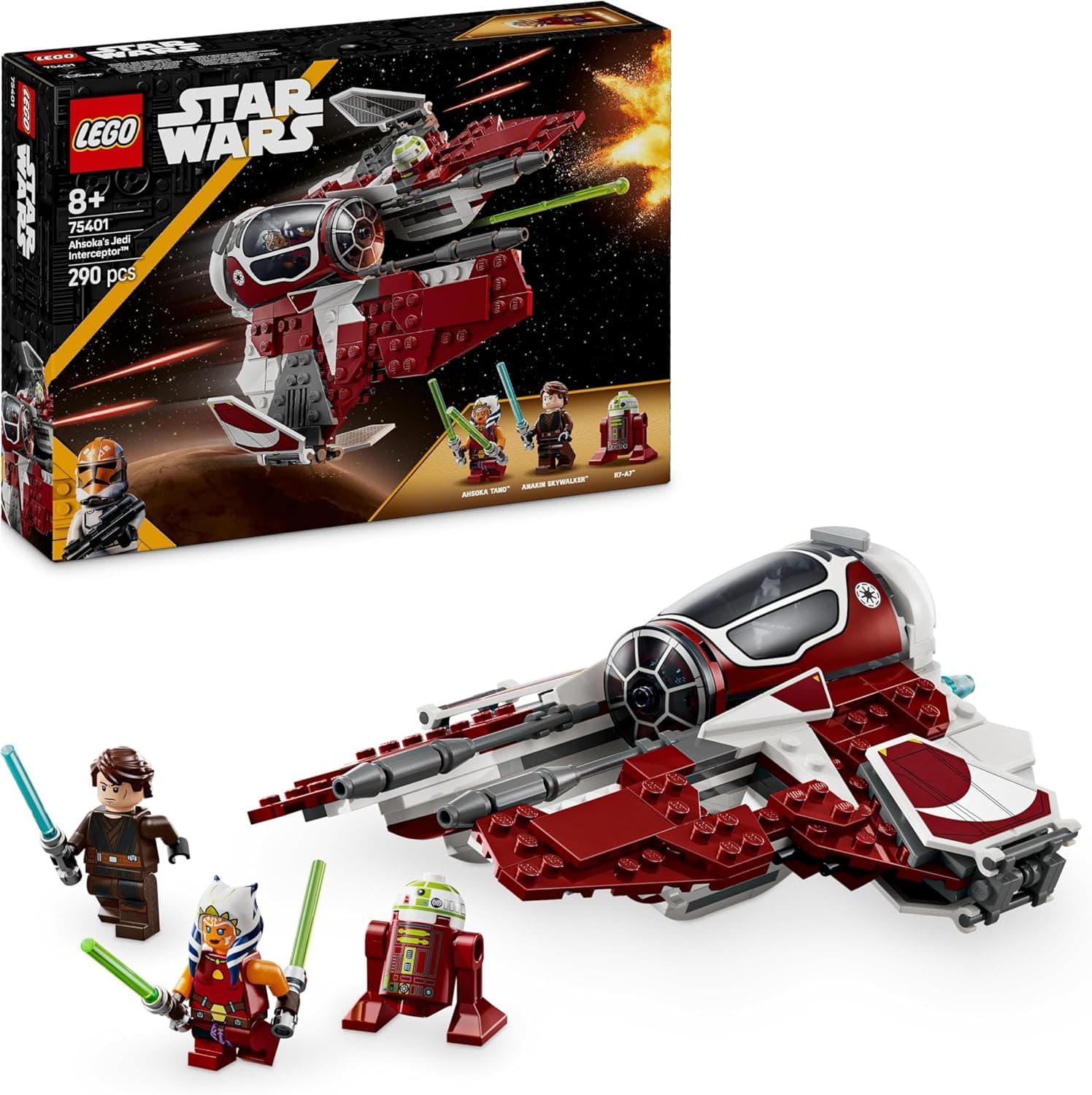 LEGO Star Wars 75401 Interceptor Jedi de Ahsoka - presente para pais - caça estelar de brinquedo para meninos e meninas de 8 anos - minifiguras de Ahsoka Tano e Anakin Skywalker e R7-A7