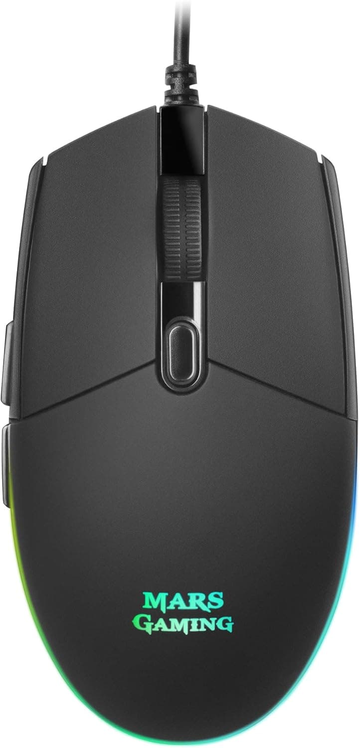 Rato gaming Mars Gaming MMG com fio RGB Flow, sensor ótico de 3200 DPI, preto antiderrapante