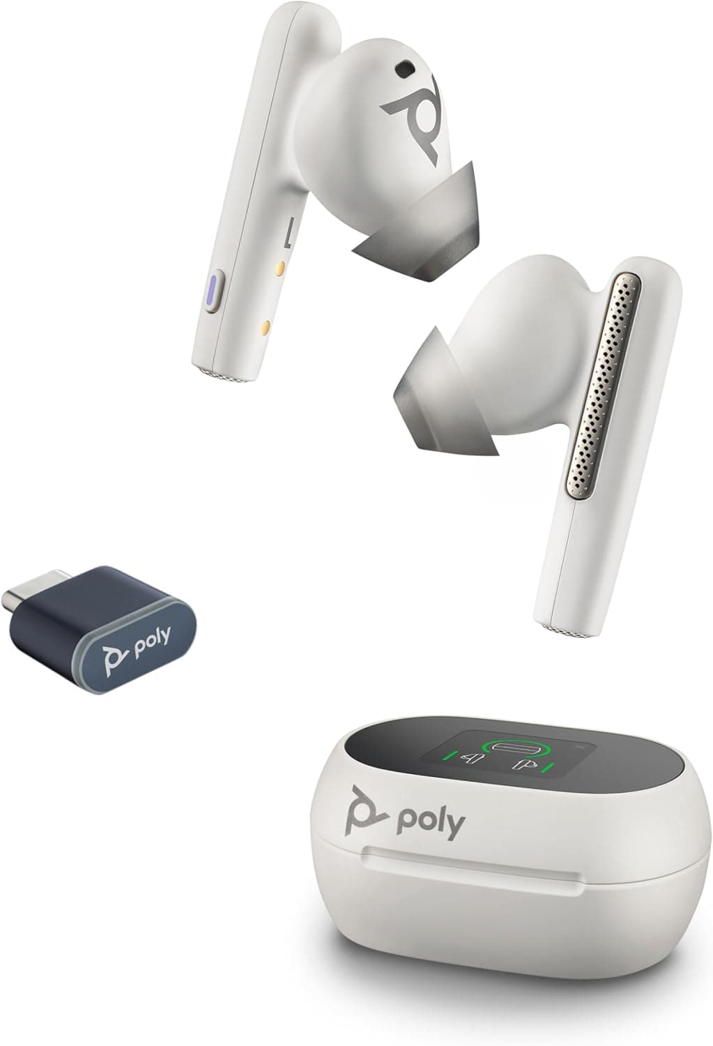 Poly Voyager Free 60+ UC | Auriculares sem fios com cancelamento de ruído, microfones e estojo de carregamento com ecrã tátil