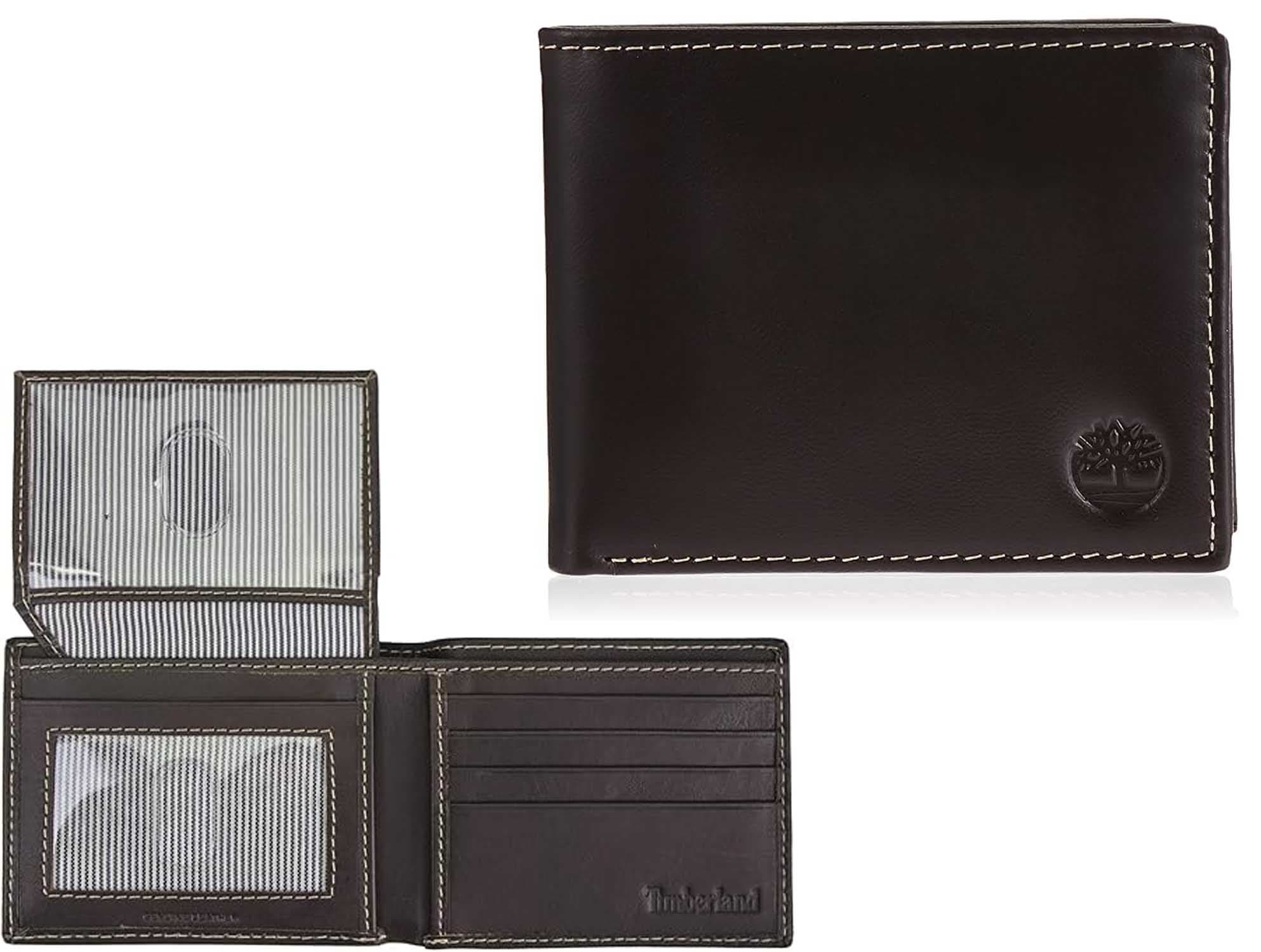 Timberland - Carteira de Couro com Bolso Abatível, Acessório de Viagem Dobrável para Homem, Tamanho Único, Castanho