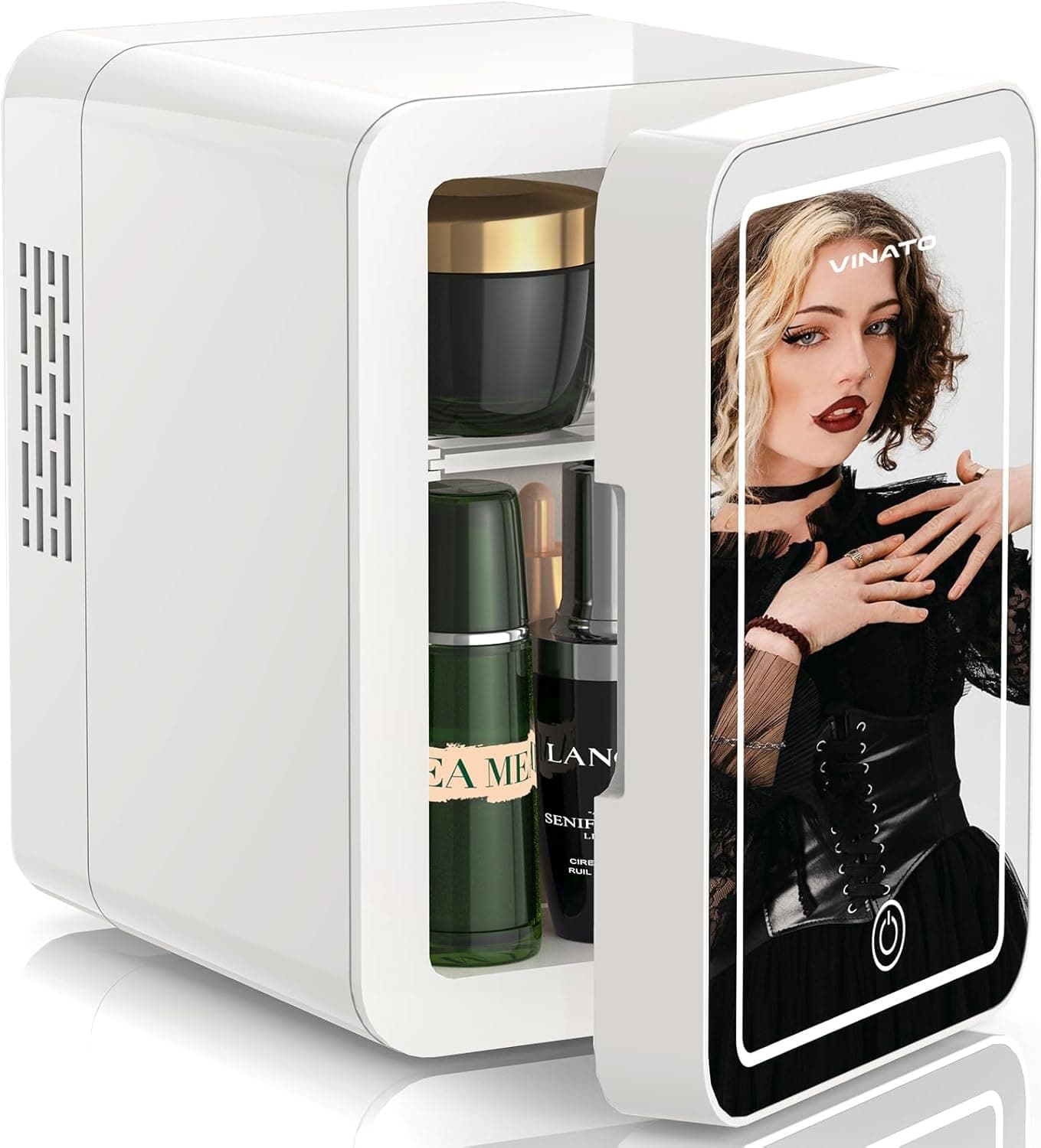 VINATO 4 L Mini frigorífico para quarto, frigorífico Skincare com espelho LED, portátil frigorífico pequeno 220 V AC / 12 V DC para carro, escritório, quarto
