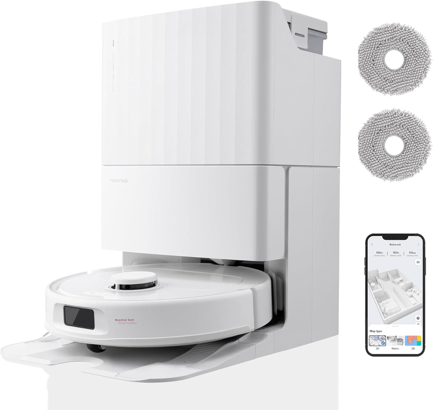 roborock Qrevo S-Set Aspirador robô, HyperForce® 7000Pa, auto-esvaziamento de pó, base multifuncional, controlo inteligente, PreciSense® LiDAR, além de 2 panos de limpeza, branco