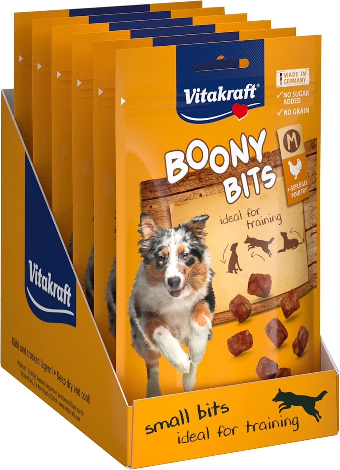 Vitakraft Boony Bits | Snack para cães de mais de 15 kg sem açúcar nem cereais adicionados em 6 bolsas resseláveis de 120 g