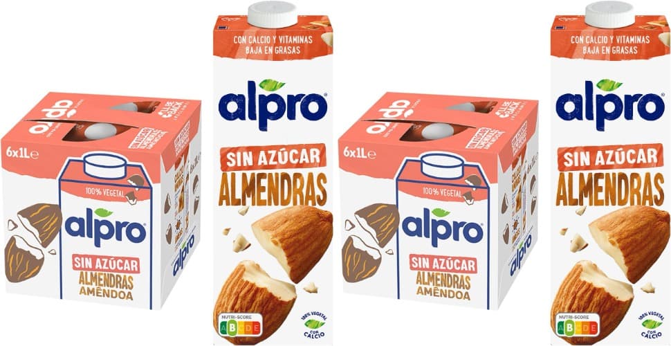 Alpro Bebida vegetal de amêndoa sem açucar, embalagem de 6 x 1 l