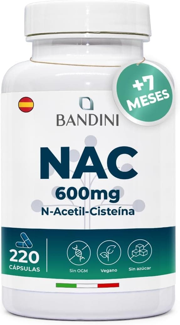 Bandini® NAC N-Acetilcisteína 220 cápsulas, 600 mg | mais de 7 meses de fornecimento, potente antioxidante e amminoácido N-accetil-cisteína, natural prorecursor de glutatia, vegano, sem OGM