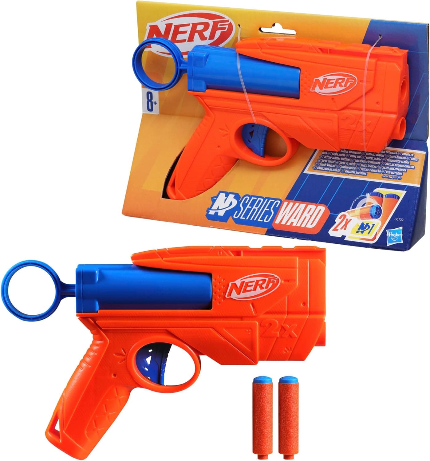 Nerf N Series Lança dardos Ward, 2 dardos de espuma, atividades ao ar livre, presente de Natal para meninos e meninas de 8 anos ou mais, brinquedo de reis magos