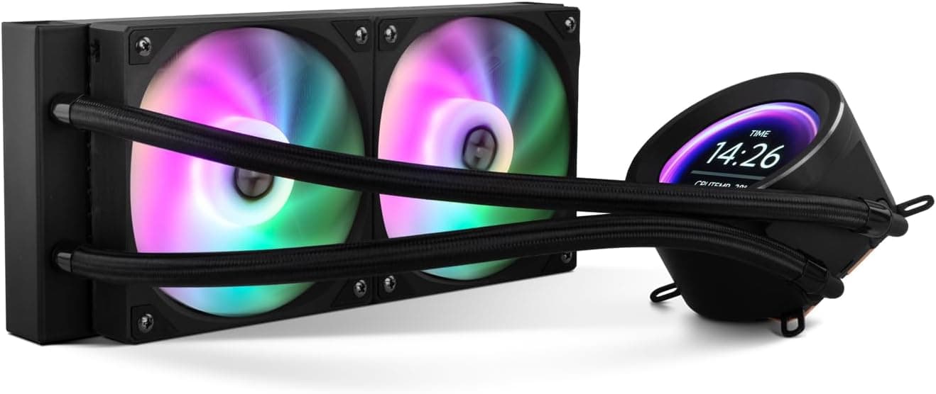 NOX XTREME PRODUCTS X-240 LCD BLACK - Refrigeração líquida ARGB com ecrã LCD personalizável, Intel e AMD, 2 ventoinhas 120 mm controlo PWM, bomba base de cobre, radiador de alumínio duplo, preto